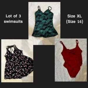 Lot of 3 woman’s swimsuits size XL/16 2 one piece and 1 two piece